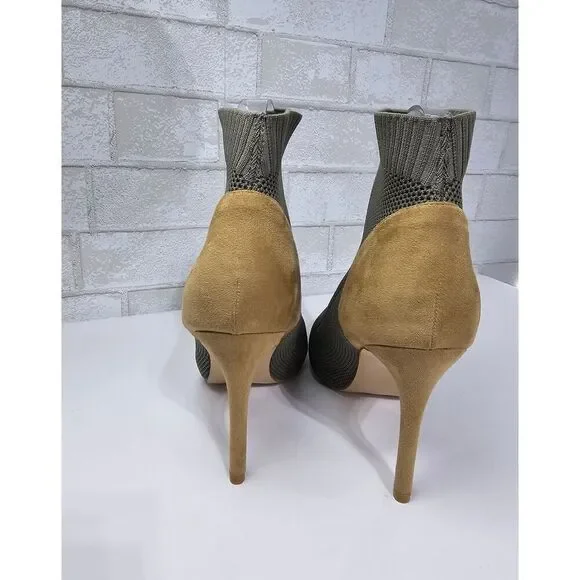 Jolimall Mesh Knit Textured Pointed Toe Stiletto Ankle Boots Olive/Khaki Size 8 - Picture 4 of 8